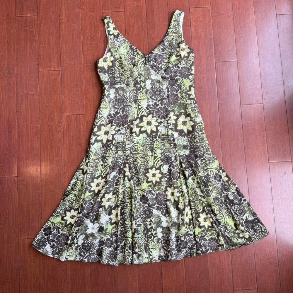 Tribal Brand Green‎ & Brown Floral Midi